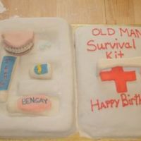 Old Man Survival Kit This is a birthday cake for my FIL. I thought it would be funny to put everything an "old" man might need to live. LOL It is...