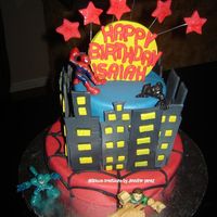Spider Man 3 Cake This was for my son's 5th birthday. The cakes are 10" roung decorated with fondant and royal icing web. The middle cake is a 4&...