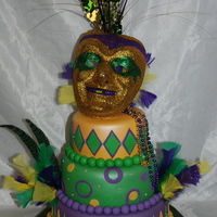 Mardi Gras! This was for my great niece's 16th birthday party. It was a Mardi Gras themed party. The bottom tier was white cake with chocolate...