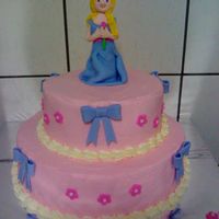 Cinderella I used 9" & 6" round sponge cakes covered in butter icing. Cinderella was made over an ice-cream cone. The bows and flowers...