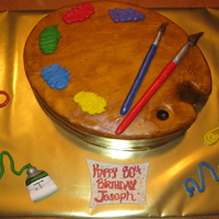Artist Palette Cake This is a cake for a friend's father's 80th birthday who has been an artist all his life. oval pan, covered in fondant, scratched...