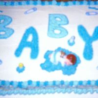 Baby Shower Baby Angel On A Cloud With Diaper Pins And Baby Bottles I did this one in a couple different shades of Blue.The little Angel Baby is a plastic topper I bought, so are the bottles adn diaper pins...