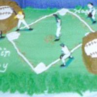 Baseball Field Birthday Cake I made this one iced in Green, and the edges I trimmed with the Grass Tip... then sprinkled soem Brown sugar on the field around the bases...