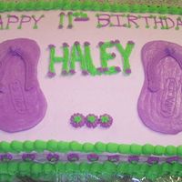Birthday Cake With A Pair Of Old Navy Flip Flops Made From Icing She wanted Bright Colors, so the Cake is covered in PINK, then trimmed in Bright Green, & Purple decorations. I cut a flip flop design...