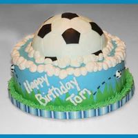 Soccer Ball Cake buttercream with fondant pieces for soccer ball!