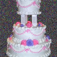Wedding Cake Made October Friday The 13Th 2006 Bride wanted purple and pink roses and a traditional wedding cake. French Vanilla Cake all iced in Buttercream. The bottom layer is 12 inch...