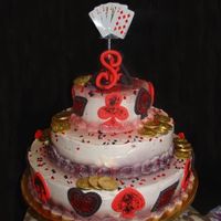 Michael's Poker Birthday Cake My first stacked cake (6/10/14). Collette's meringue buttercream-mixed in strawberries, fresh strawberry filling, Cake Mix Doctor'...