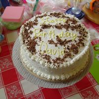 White Cake white pastry pride/strawberry icing, chocolate combo cake with buttermilk. This cake was made by my 13 year old son who is, at his request...