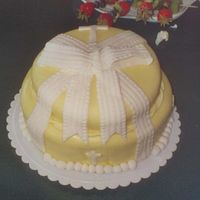 Yellow Ribbon Cake I made this for my daughter's Baptism. The fondant ribbon cutter made it SO easy!