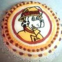 Sparky Mascot for my boyfriend's civic organization.Vanilla cake with pistachio filling. FBCT -- my first!