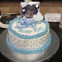 Polka Dot Baby Shower Cake With Photo Of Baby The host wanted to incorporate lots of photos at the party so she asked if we could use a sonogram photo of the baby on the cake. The cake...