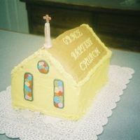 Church Cake BC covered. Window are fond/gumpaste mix. Steeple of gumpaste.