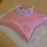 My First Pillow Cake And Tiara This was done for my step-daughters 15th birthday. The tiara broke on site but I was able to salvage most of it.