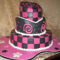 Black And Pink Birthday Cake I was really happy with this one! This is simply a chocolate cake with chocolate ganache, MMF, cherry flavored royal icing piping, and...