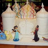 Aladdin And Jasmine's Palace: A Birthday Cake Sophia asked for a Jasmine cake for her 6th birthday. We made it together. Towers are made of ginger snaps and vanilla wafers covered with...