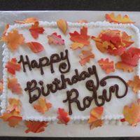 Fondant Autum Leaves sheet cake with btr crm icing. marbled fondant (red, ylw, brwn) leaves, shaped on flower formers.