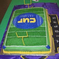Lsu Cake 22" long 15" wide. Plastic goal posts. Football pan . choc. fudge cake. van btr crm icing.