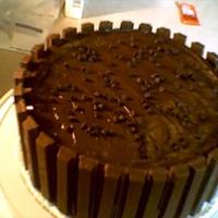 Chocolate Kahlua Cake Baked for a friend's birthday party. 2-layer chocolate fudge Kahlua cake with cheesecake filling. Chocolate fudge frosting decorated...