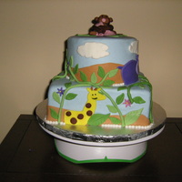 Jungle Theme Baby Shower Cake Almond cake with Almond flavored buttercream and almond flavored fondant (almond loving Mom-to-Be). All fondant accents! Monkey baby topper...