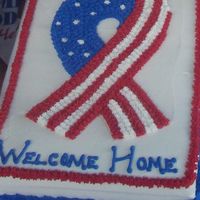 Welcome Home Patriotic Ribbon I made this cake for our cousin who just returned from Iraq. It was French Vanilla with strawberry filling and BC icing.