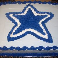 Dallas Cowboys Star Dallas Cowboys Star made with BC frosting. Cake covered in grey BC icing, but for some reason it seemed as if it was baby blue when I added...