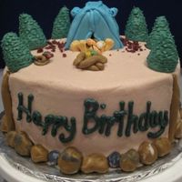 Birthday Campers My neighbor asked me to make a cake for her three kids combined camping birthday party. The cake is chocolate cake with vanilla buttercream...