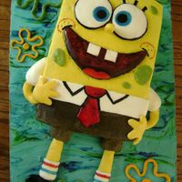 Spongebob Square Pants Thank you all for all of the ideas!! WASC cake with cheesecake filling and fresh strawberries. Decorated in buttercream with fondant pieces...