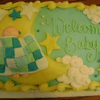 Baby Boy On Moon Everyone always wants WASC so thats what it is.... probably my favorite cake. Baby is made out of fondant and moon is on a separate board...