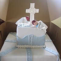 Twins Baptized choco/straw filling/fondant covered. twins are little babies covered with fondant blankie cross is also fondant