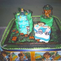 Go Diego Go figura de diego, en las esquina bizcocho de 12, 10 y 8 x 3