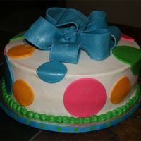 Mom's 50Th Birthday Yellow cake mix made "WASC-style" with cookies n' cream filling. BC with fondant dots, gumpaste bow, and finished off with a...