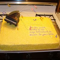 Piano Retirement Cake This was 2 cakes put together. One chocolate w/peanut butter filling and one white w/raspberry filling. BC icing with fondant notes on the...