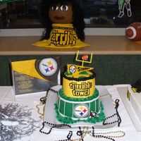 Steelers Bake-Off Entry We had a Steelers Bake-off at work and this is my entry. It's BC, and I made the pennant on top out of rice paper, food coloring...