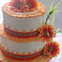 Meagan's Shower Cake is a 10 & 8 inch round.... each tier was split -- one layer vanilla and the other layer creamsicle.. to go with bride's...