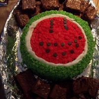 Watermelon Cake Made this for a band party the other day. If I made this cake again, I would NOT use that serving platter, it's hard to get the stars...