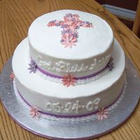 Baptismal Cake I made this cake for my neice's baptism. It's buttercream with fondant flowers.