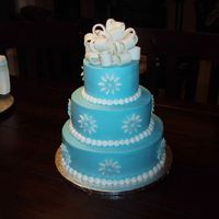 Heathers_Shower_Cake.jpg BC with fondant daisies and gumpaste bow. This is for a cousin's bridal shower. My DH told me it was not my best work... I thought it...