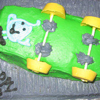 Skateboard 13Th Birthday Cake Made this for my nephew for his 13th by request. He liked to skateboard . Cake under suppose to be sidewalk. Wheels made of candy. Used...