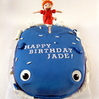 Ponyo Cake I chose the moment where Ponyo was running on the water, and the waves were morphing into fish.