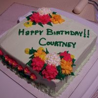Birthday Cake BC frosting & flowers, was a quick class cake, we were practicing different ways to put flowers on a cake. That is why one side in not...
