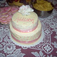 Baby Blessing This was actually for my daughters blessing day. The whole cake is done in buttercream. There is a pink ribbon wrapped around the bottom of...