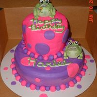 Girly Frogs All buttercream except for the fondant frogs and polka dots. The little balls are buttercream.