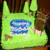 Deer Cake All cake except gumpaste deer stand, deer and binoculars and animals and sugar cone trees on pretzel sticks. See other view.