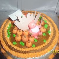 Happy Thanksgiving A back view of the cake with pig holding sign in one hand & turkey leg in the other. LOL Notice the sign says TURKEY day. :P I was...