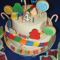 Candy Land Cake I made this cake for DD's 4th Birthday. Vanilla/strawberry cake and Chocolate/peanut butter cake. All covered in buttercream. "...