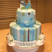 Baby Boy Train Theme Gumpaste train, booties, and bow