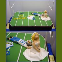 Touch Down! Groom's cake for a San Diego Chargers fan. Ordered by father of bride, wanted to show Groom scoring a touch down by holding on to the...