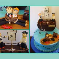 Pirate Birthday Pirate themed birthday cake. Fondant figures. Treasure chest is plastic. Buttercream frosting. Mom and dad are tied up and birthday boy and...