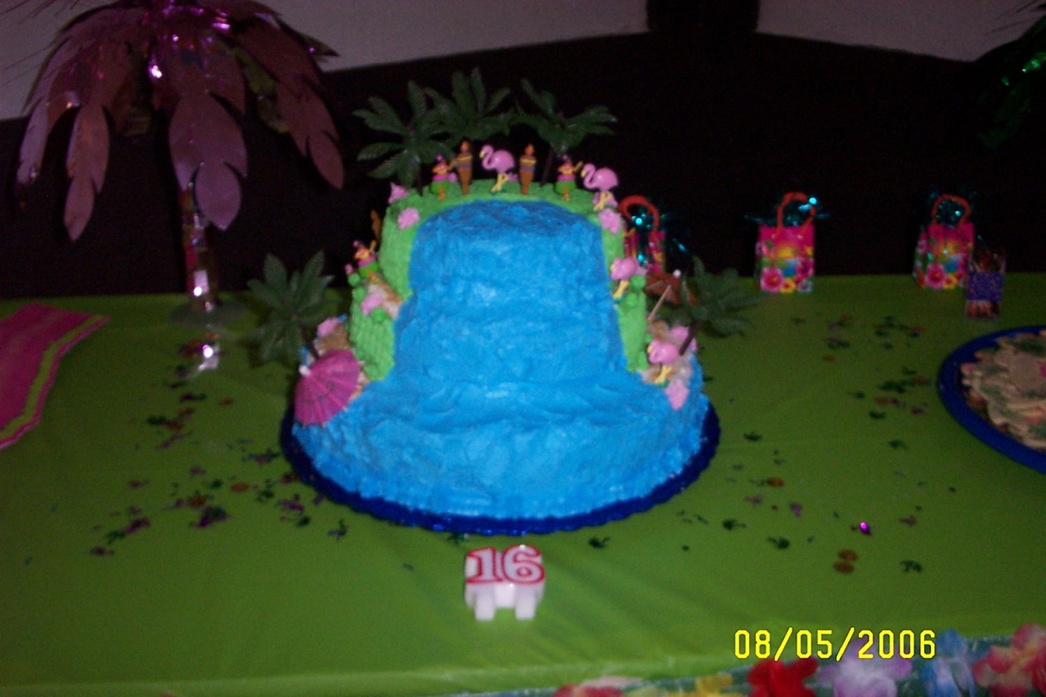Stacked Waterfall For Luau This is my first attempt at a stacked cake. This was for my daughter's 16th birthday party which was a luau theme. I am self taught up...