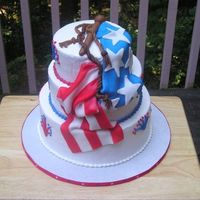 Flag Drape This was done for a neighborhood block party 4th! Red velvet, chocolate & pink champagne tiers iced in buttercream. Fondant flag and...